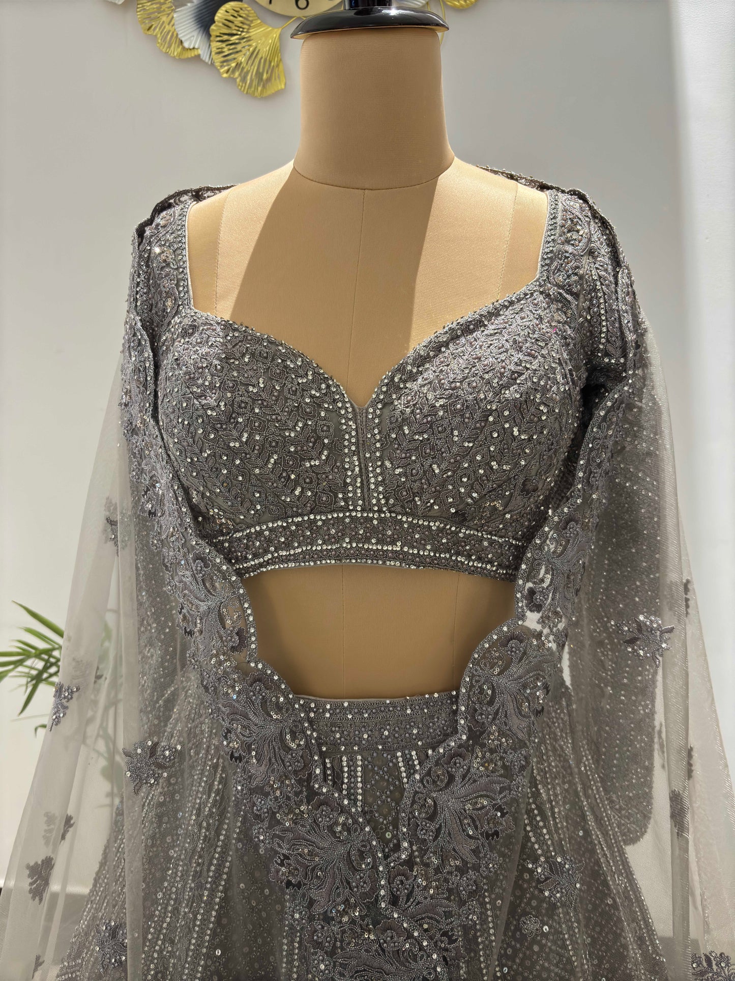Designer Lehenga with Sequins, American Diamond Work