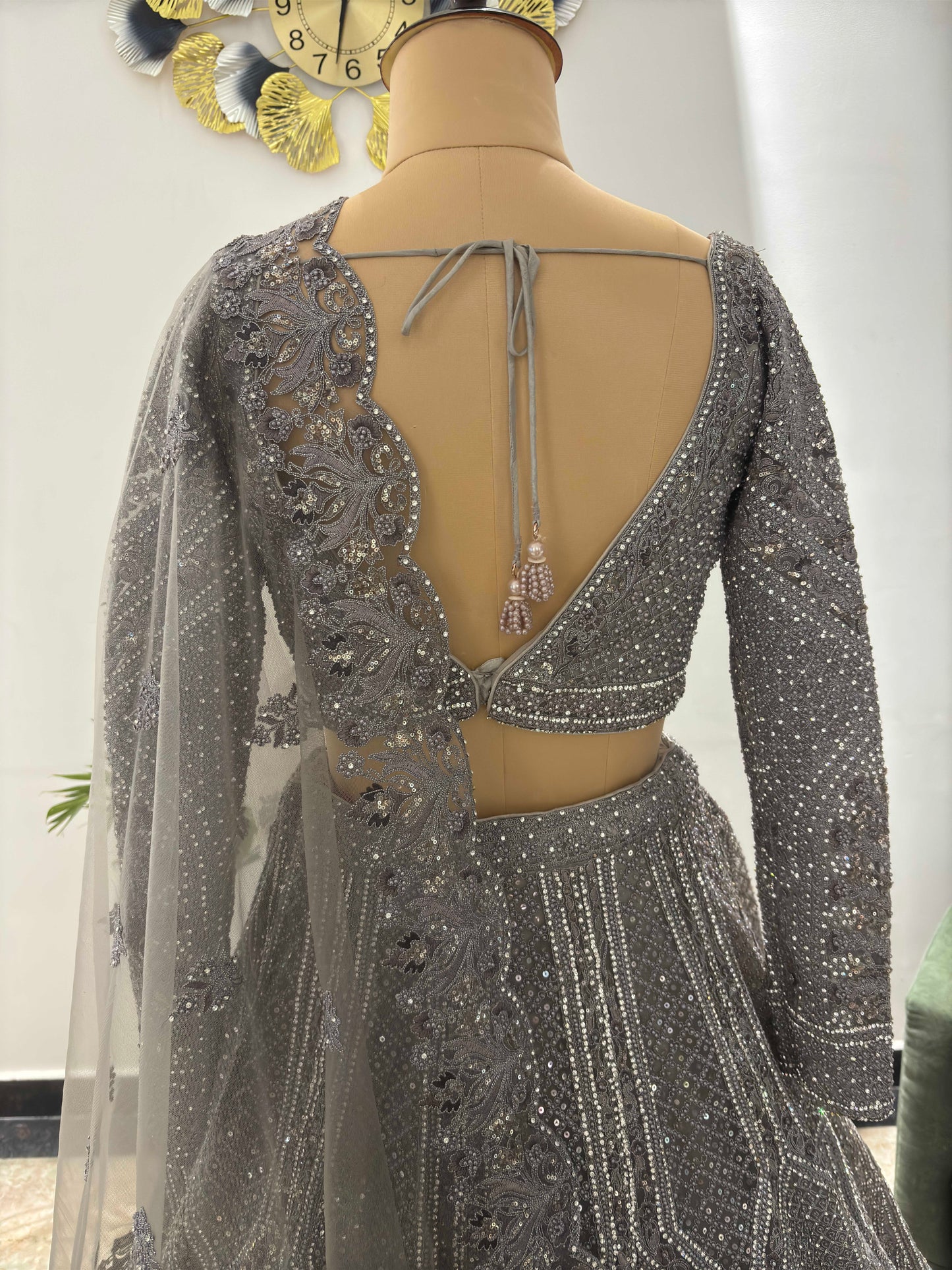Designer Lehenga with Sequins, American Diamond Work