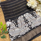 Black Kalamkari Printed Saree with Gold Zari Border