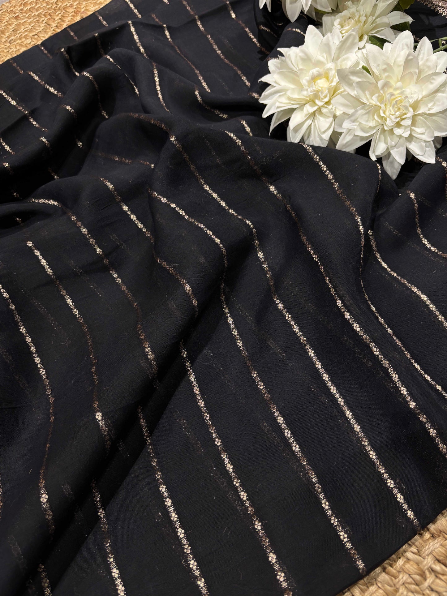 Black Kalamkari Printed Saree with Gold Zari Border