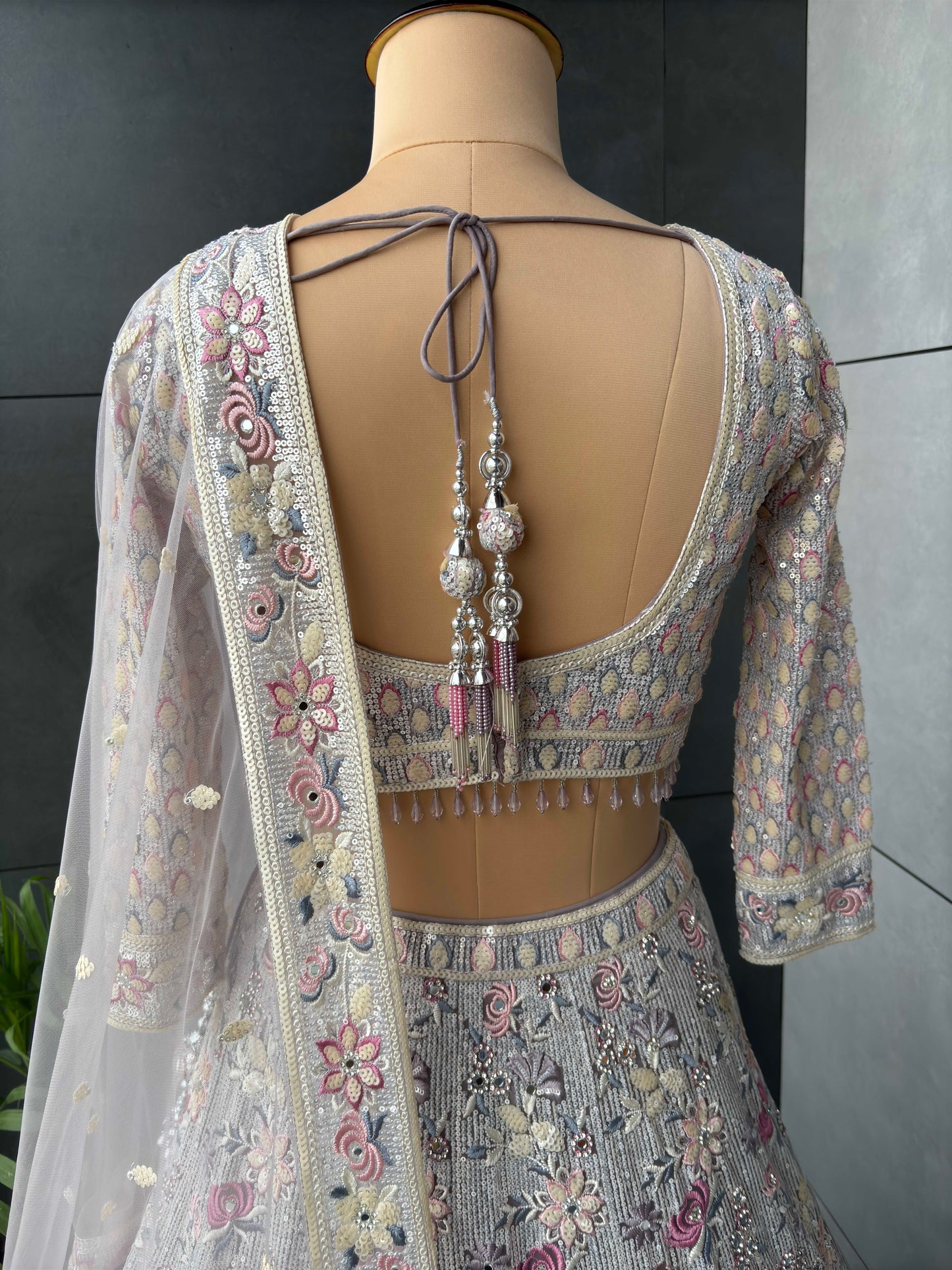 Off-White Designer Lehenga with Miror & Sequins Work