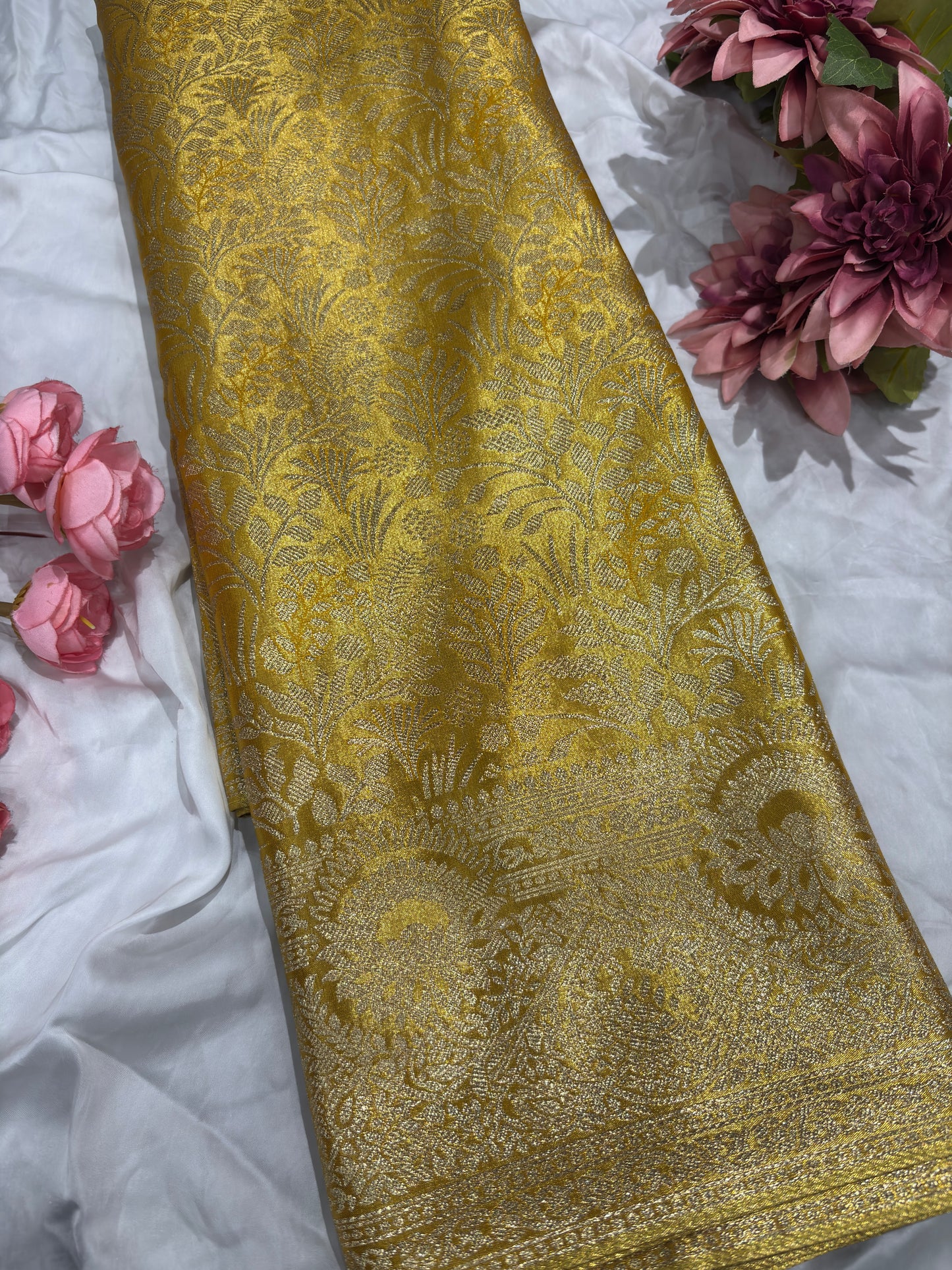 Yellow Kanchipuram Silk Saree with Floral Zari Weaving