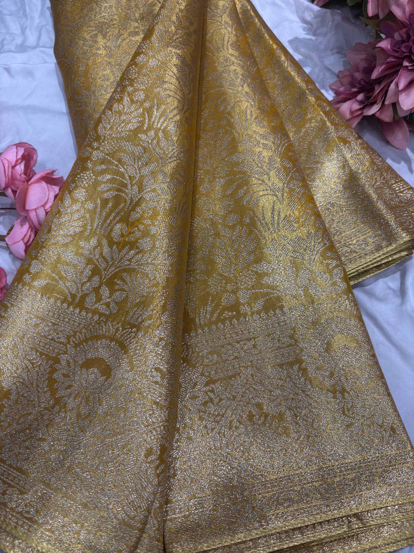Yellow Kanchipuram Silk Saree with Floral Zari Weaving