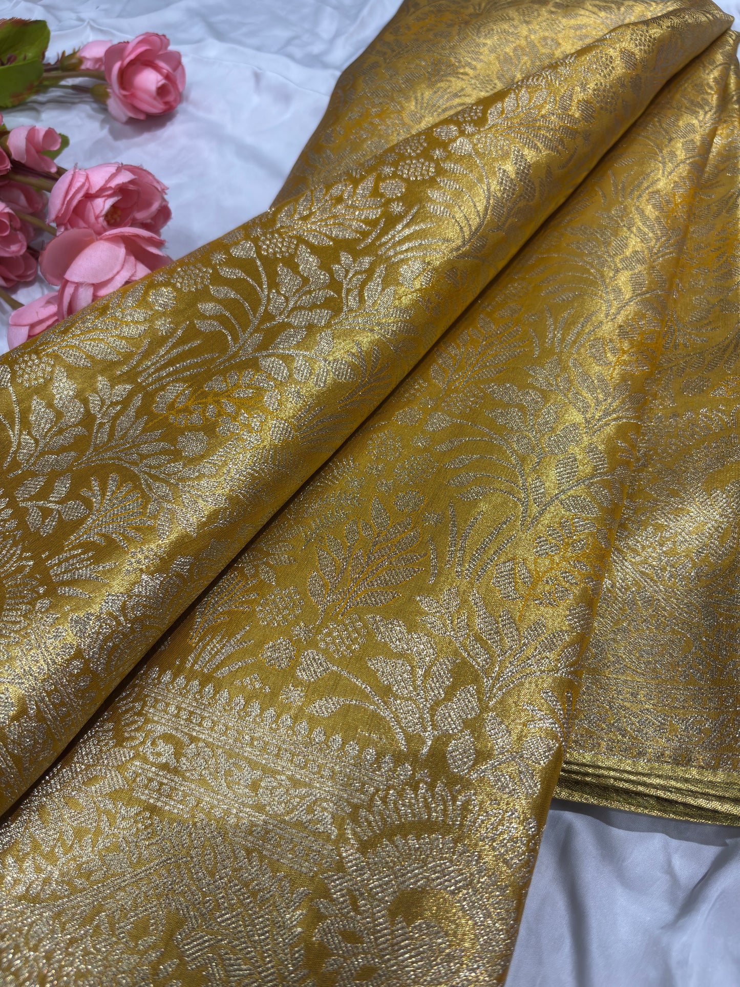 Yellow Kanchipuram Silk Saree with Floral Zari Weaving