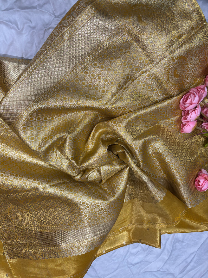 Yellow Kanchipuram Silk Saree with Floral Zari Weaving