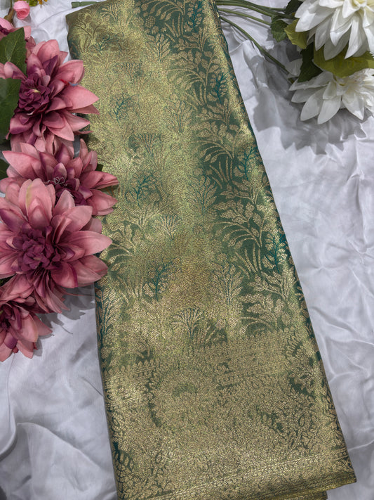 Green Kanchipuram Silk Saree with Floral Zari Weaving
