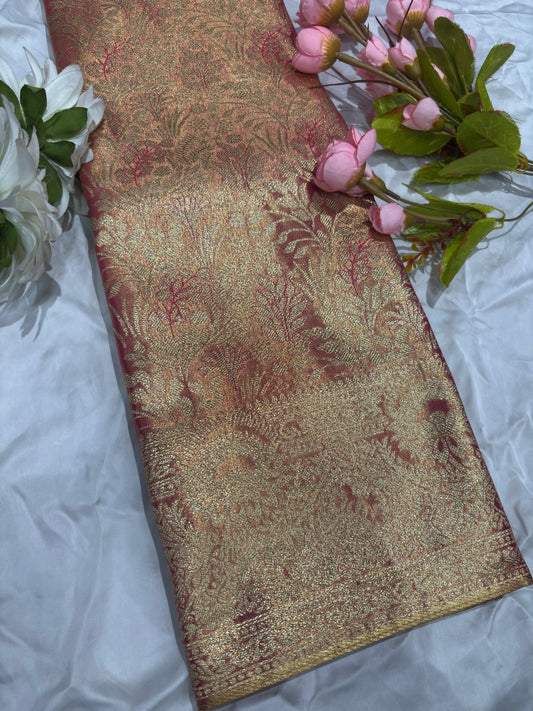 Rani Kanchipuram Silk Saree with Floral Zari Weaving