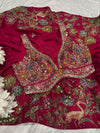 Hot Pink Designer Saree with Multicolor Embroidery & Mirror Work Blouse