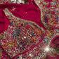 Hot Pink Designer Saree with Multicolor Embroidery & Mirror Work Blouse