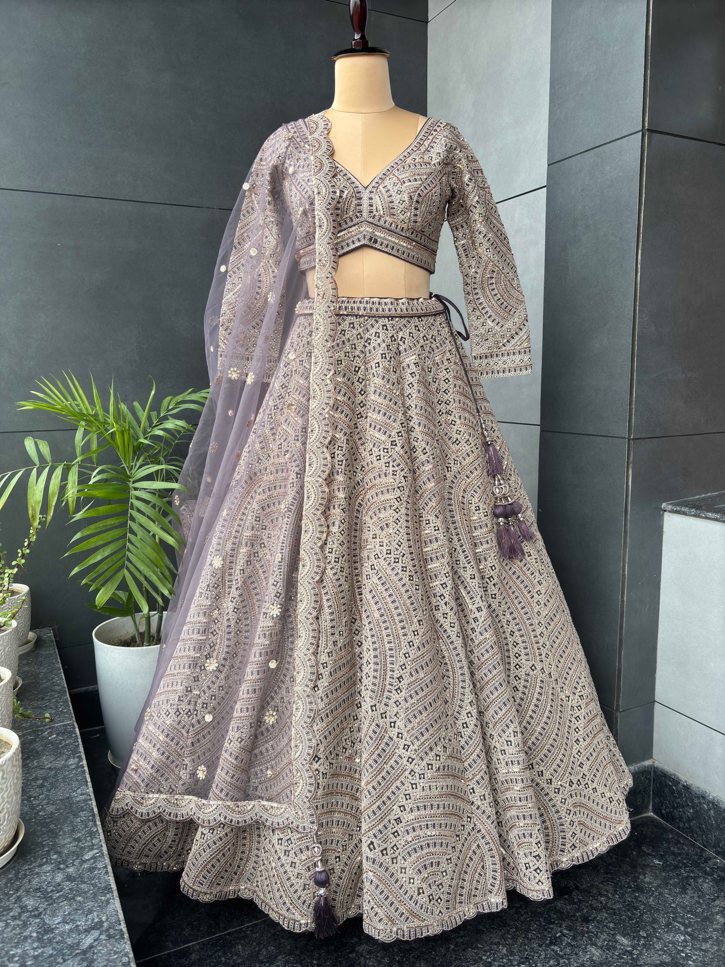 Lavender-Purple Colour Lehenga with Sequins & Zari Work