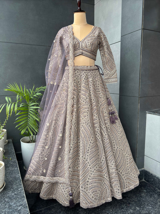 Lavender-Purple Colour Lehenga with Sequins & Zari Work