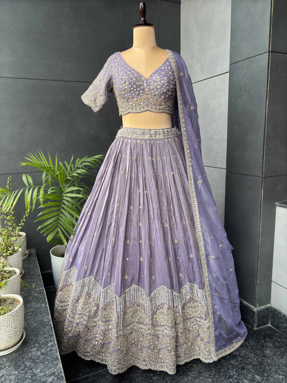 Lavender Colour Lehenga with Pearl & Sequins Work