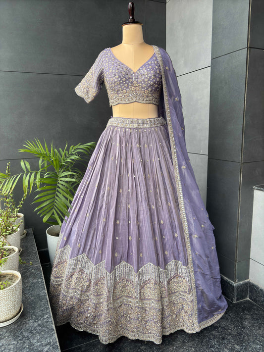 Lavender Colour Lehenga with Pearl & Sequins Work