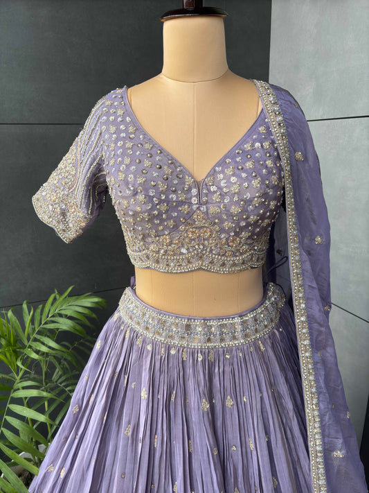 Lavender Colour Lehenga with Pearl & Sequins Work