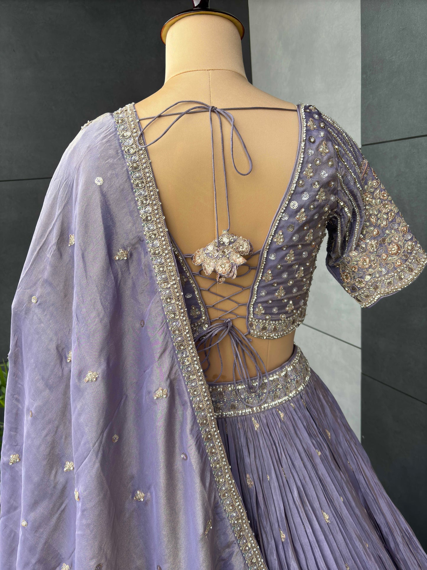 Lavender Colour Lehenga with Pearl & Sequins Work