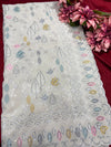 Ivory Saree with Multicolor Floral Embroidery & Sequin Work