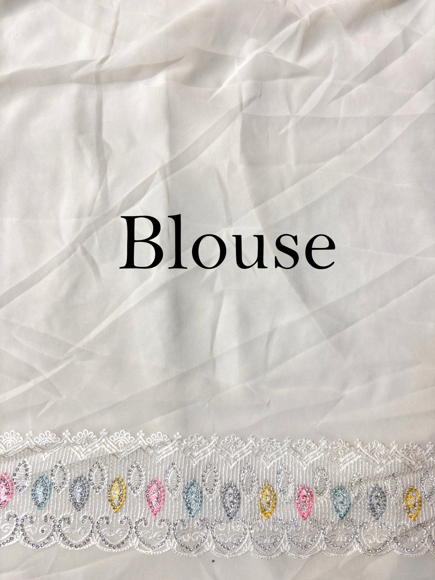 Ivory Saree with Multicolor Floral Embroidery & Sequin Work