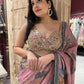 Dusty Rose Saree with Floral Embroidery & Designer Blouse