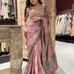 Dusty Rose Saree with Floral Embroidery & Designer Blouse