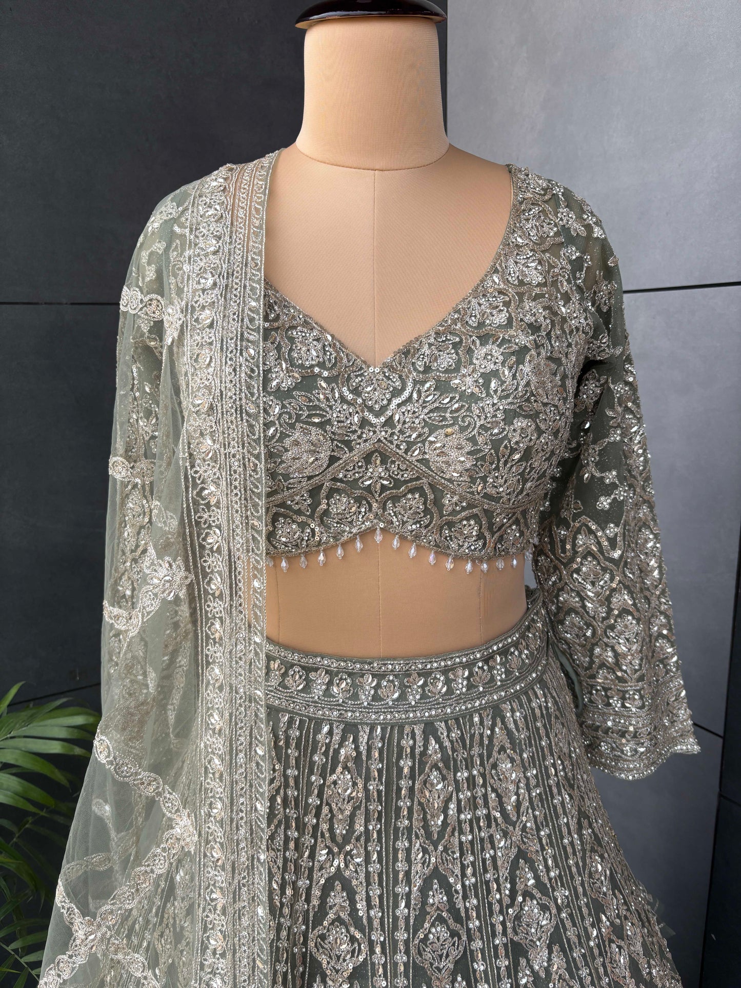 Green Colour Lehenga with Zari & Sequins Work