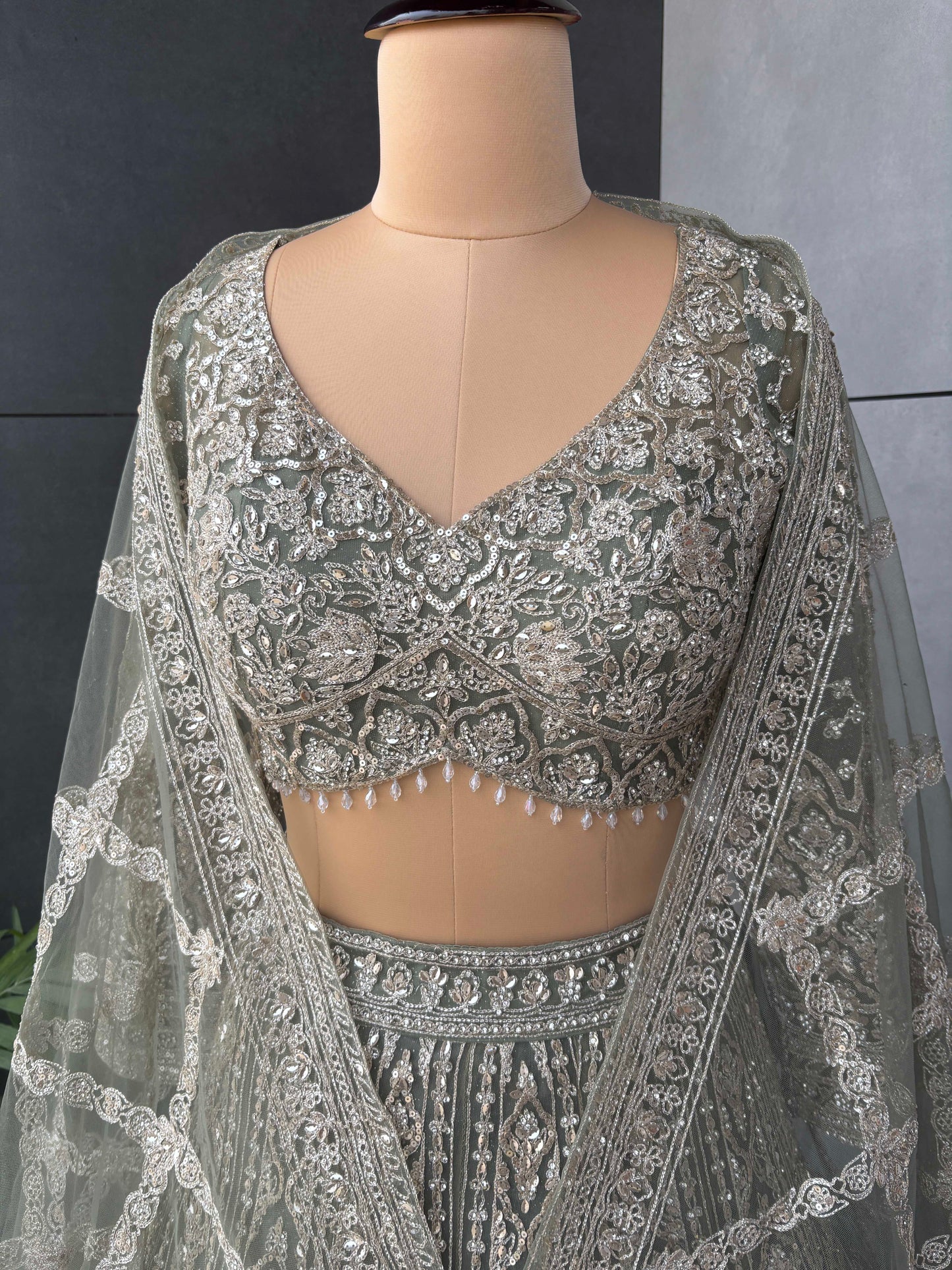 Green Colour Lehenga with Zari & Sequins Work