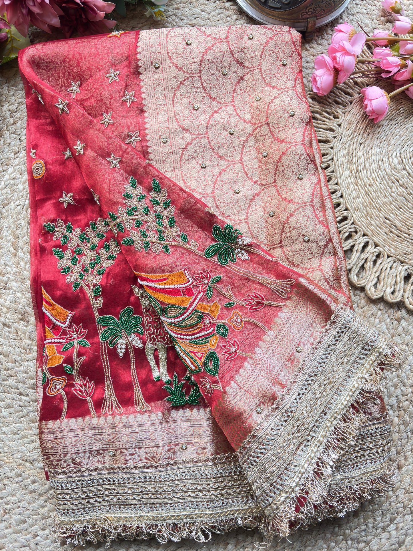 Krishan Leela aree with Peacock Embroidery and Heavy Golden Border