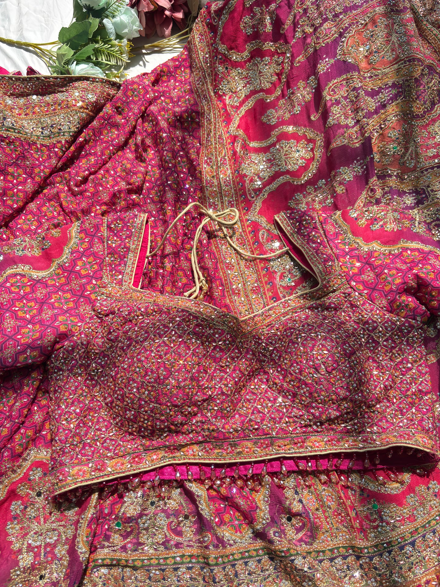 Royal Pink Designer Saree with Heavy Embroidery & Mirror Work Blouse