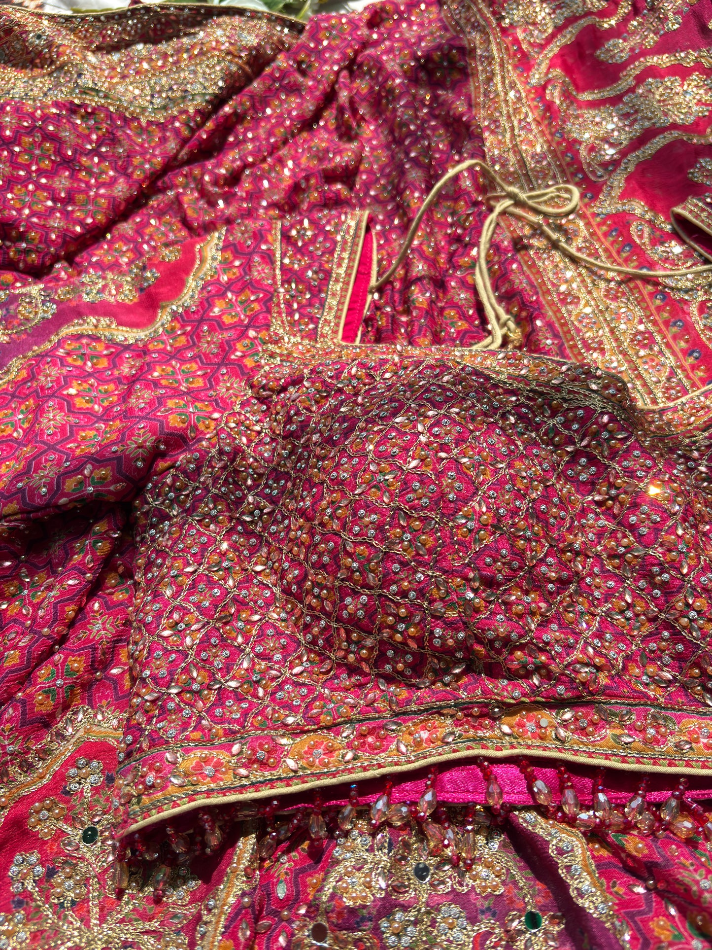 Royal Pink Designer Saree with Heavy Embroidery & Mirror Work Blouse