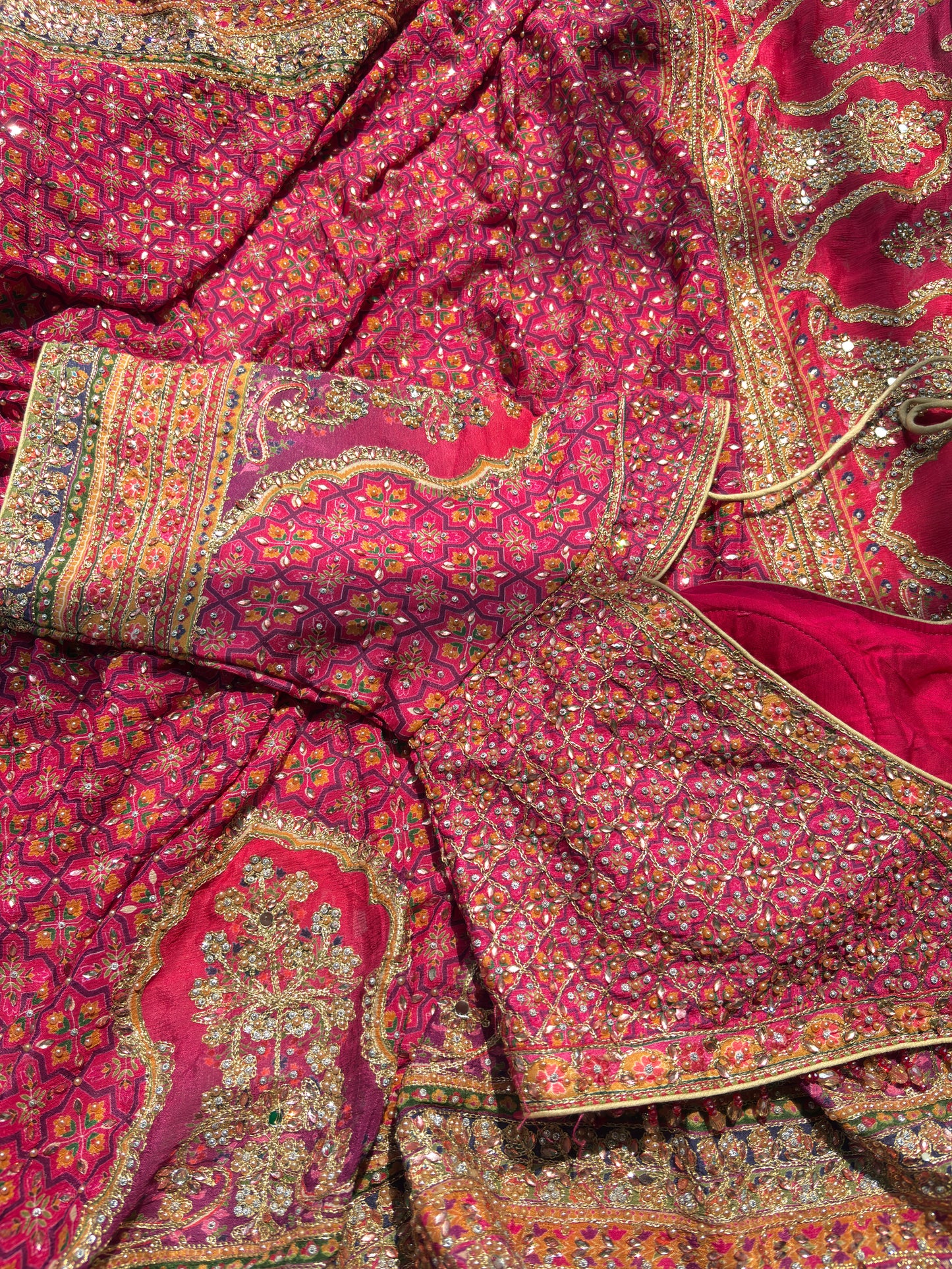 Royal Pink Designer Saree with Heavy Embroidery & Mirror Work Blouse