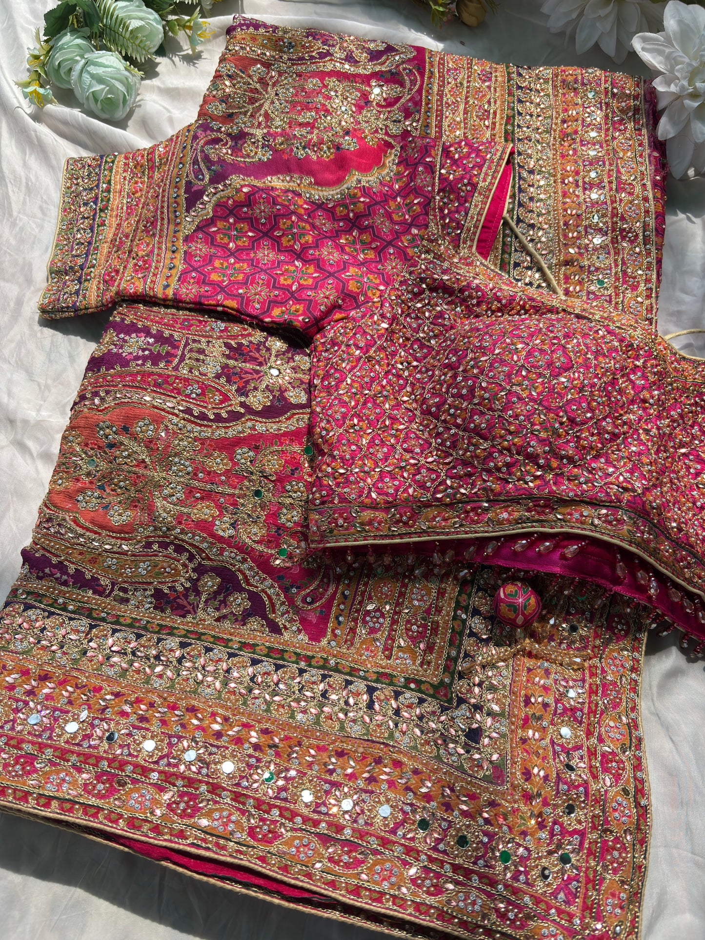 Royal Pink Designer Saree with Heavy Embroidery & Mirror Work Blouse