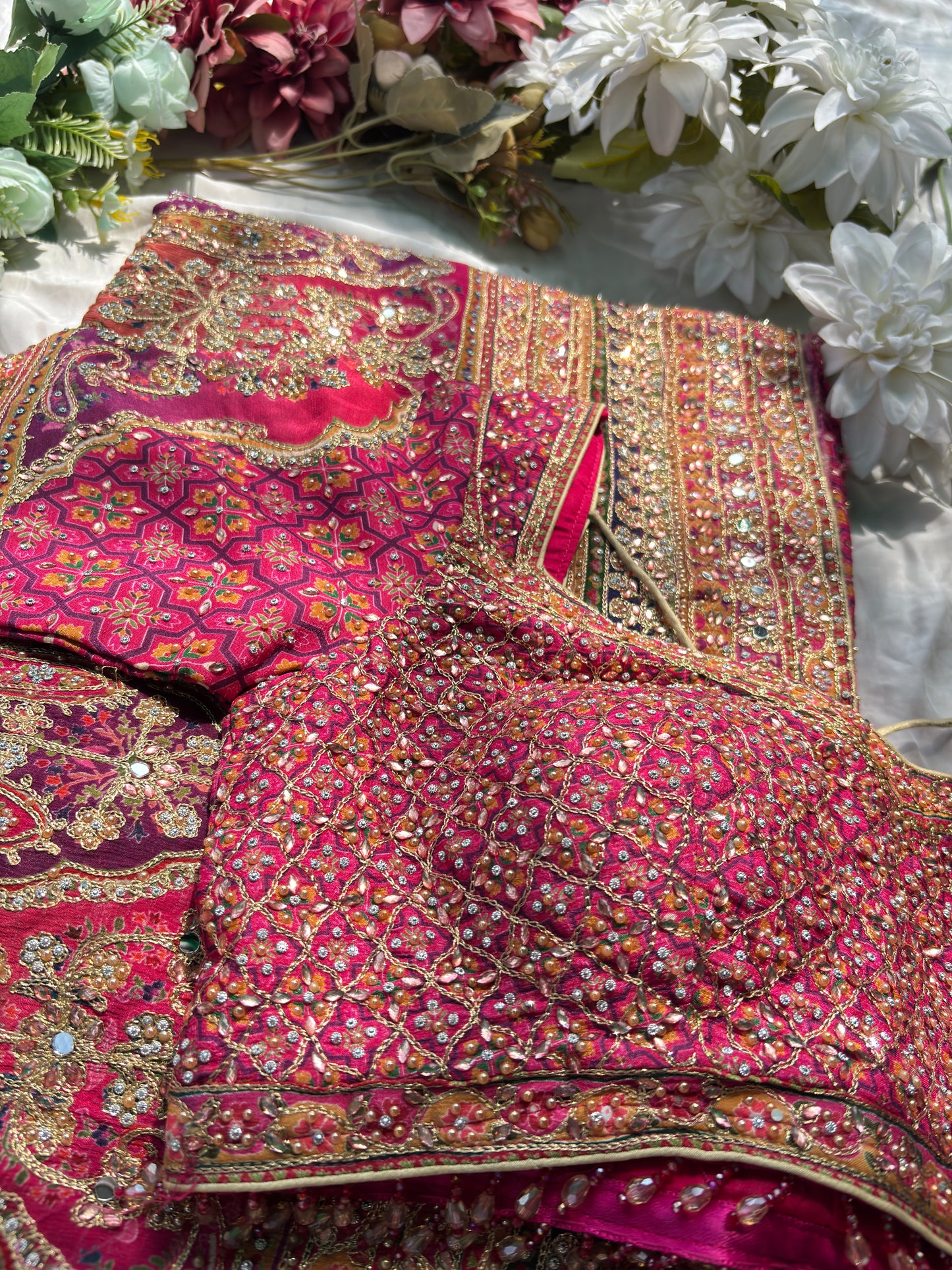 Royal Pink Designer Saree with Heavy Embroidery & Mirror Work Blouse