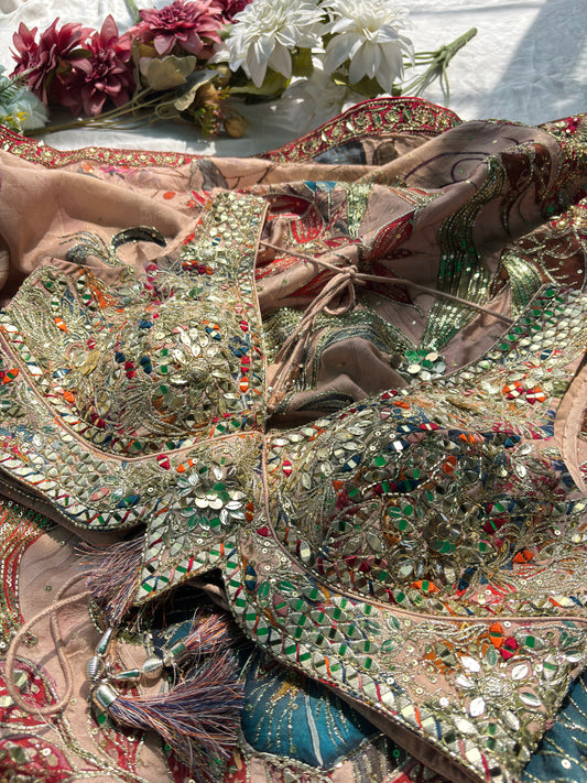 Designer Saree with Floral Print & Heavy Mirror Work Blouse