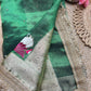 Rajhansani Green Designer Saree with Lotus Embroidery Golden Border