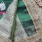 Rajhansani Green Designer Saree with Lotus Embroidery Golden Border