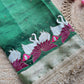 Rajhansani Green Designer Saree with Lotus Embroidery Golden Border