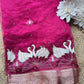Rajhansani Rani Designer Saree with Lotus Embroidery Golden Border