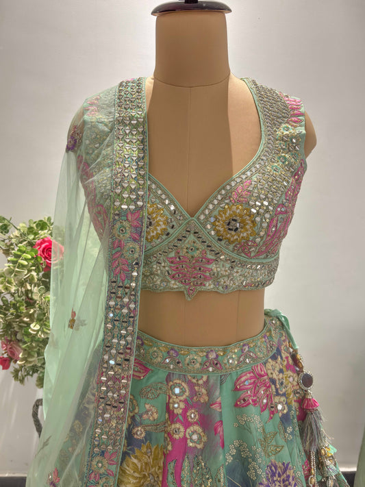 Carnival Green Colour Lehenga with Zari, Sequins & Miror Work