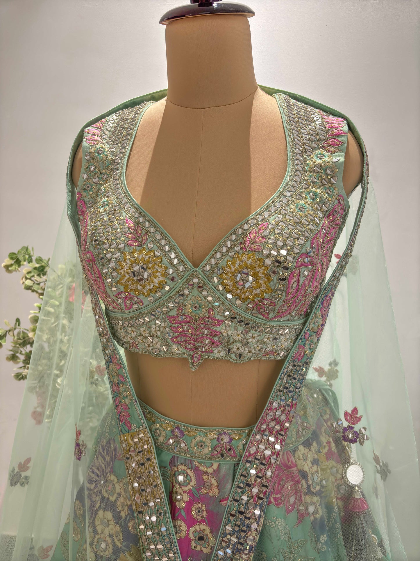 Carnival Green Colour Lehenga with Zari, Sequins & Miror Work