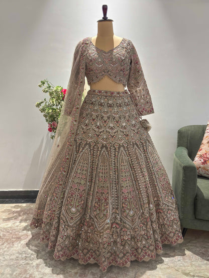 Designer Inspired Lehenga with Pearl, Sequins & Zari Work