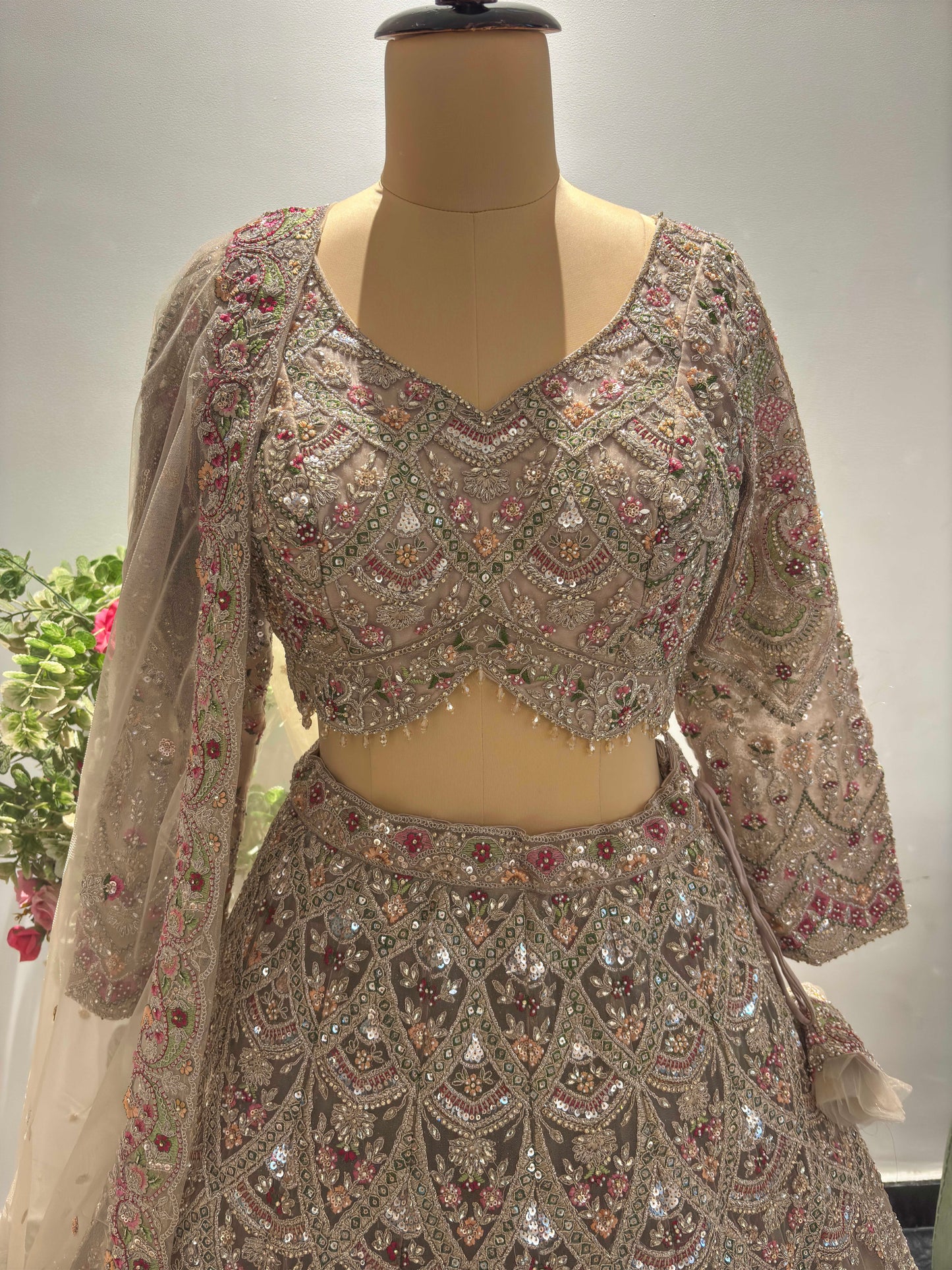 Designer Inspired Lehenga with Pearl, Sequins & Zari Work