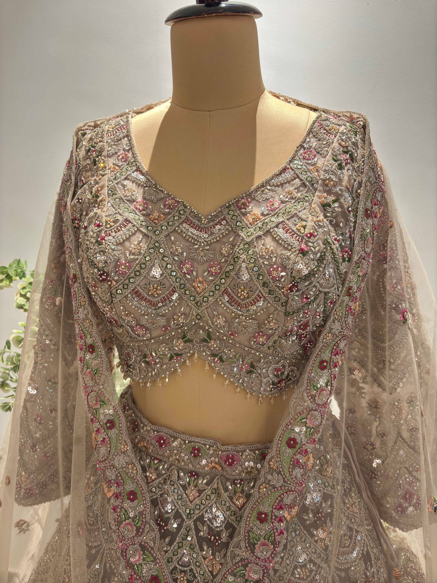 Designer Inspired Lehenga with Pearl, Sequins & Zari Work