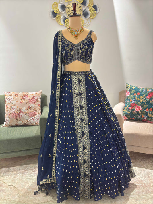 the Gajji Silk Blue Lehanga with Pearl & Cutdana Work
