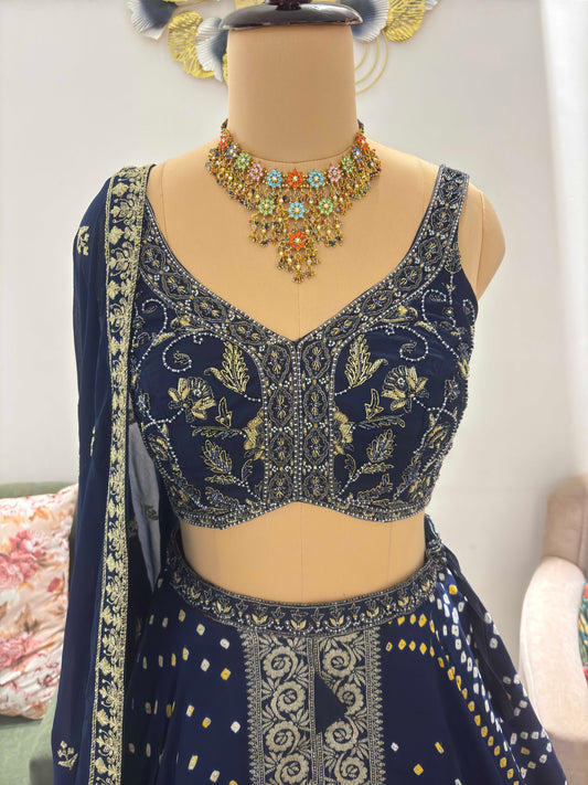 the Gajji Silk Blue Lehanga with Pearl & Cutdana Work