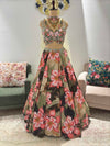 Floral Print Designer Lehenga with American Diamond Work Pink