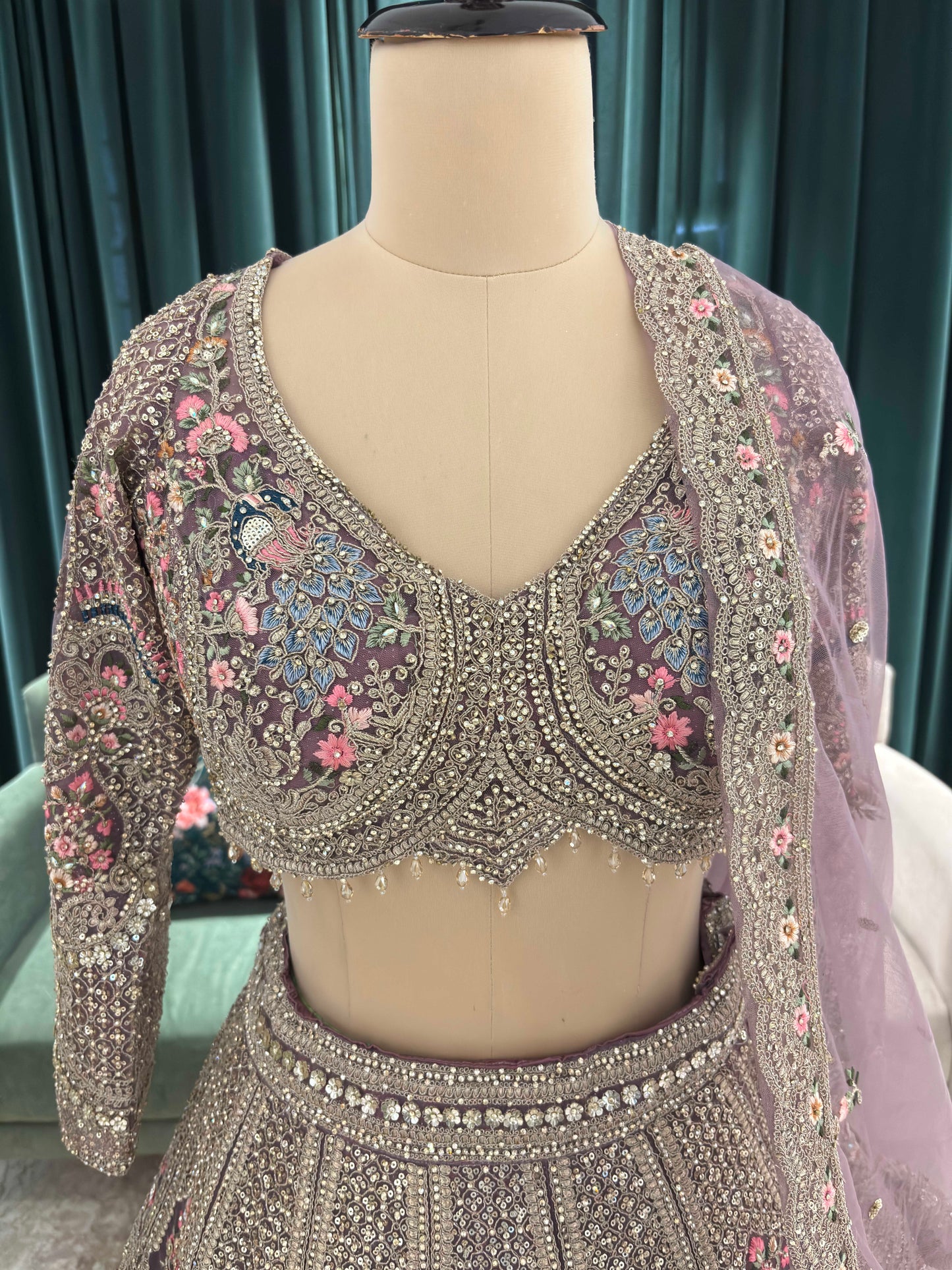 Regal Pink Embroidered Lehenga with Floral & Peacock Zari Work