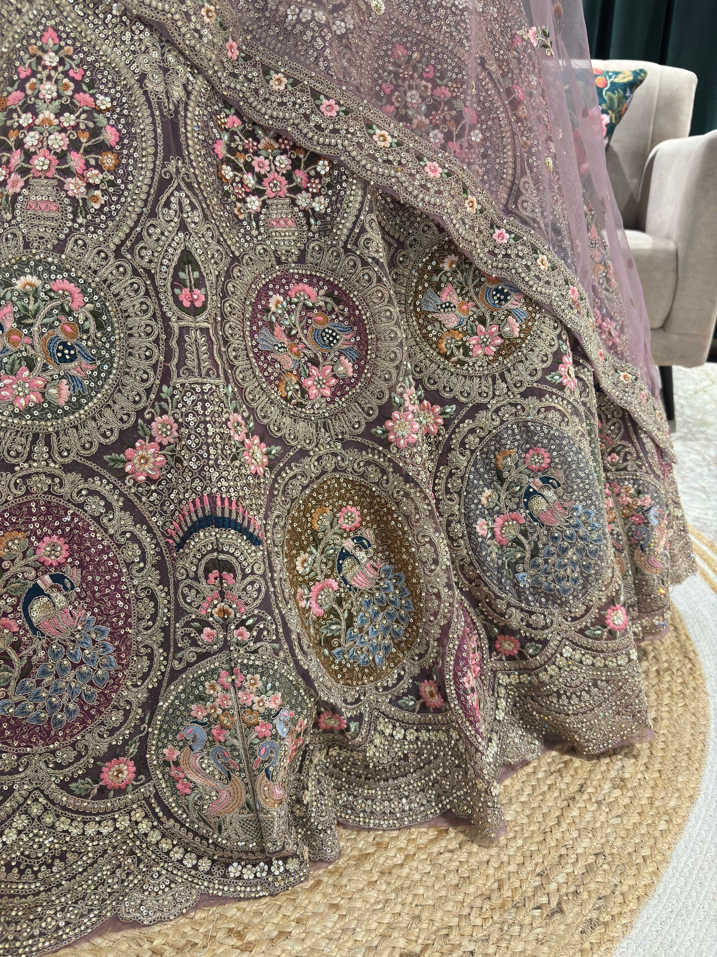 Regal Pink Embroidered Lehenga with Floral & Peacock Zari Work