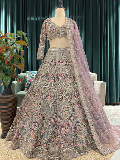 Regal Golden Embroidered Lehenga with Floral & Peacock Zari Work