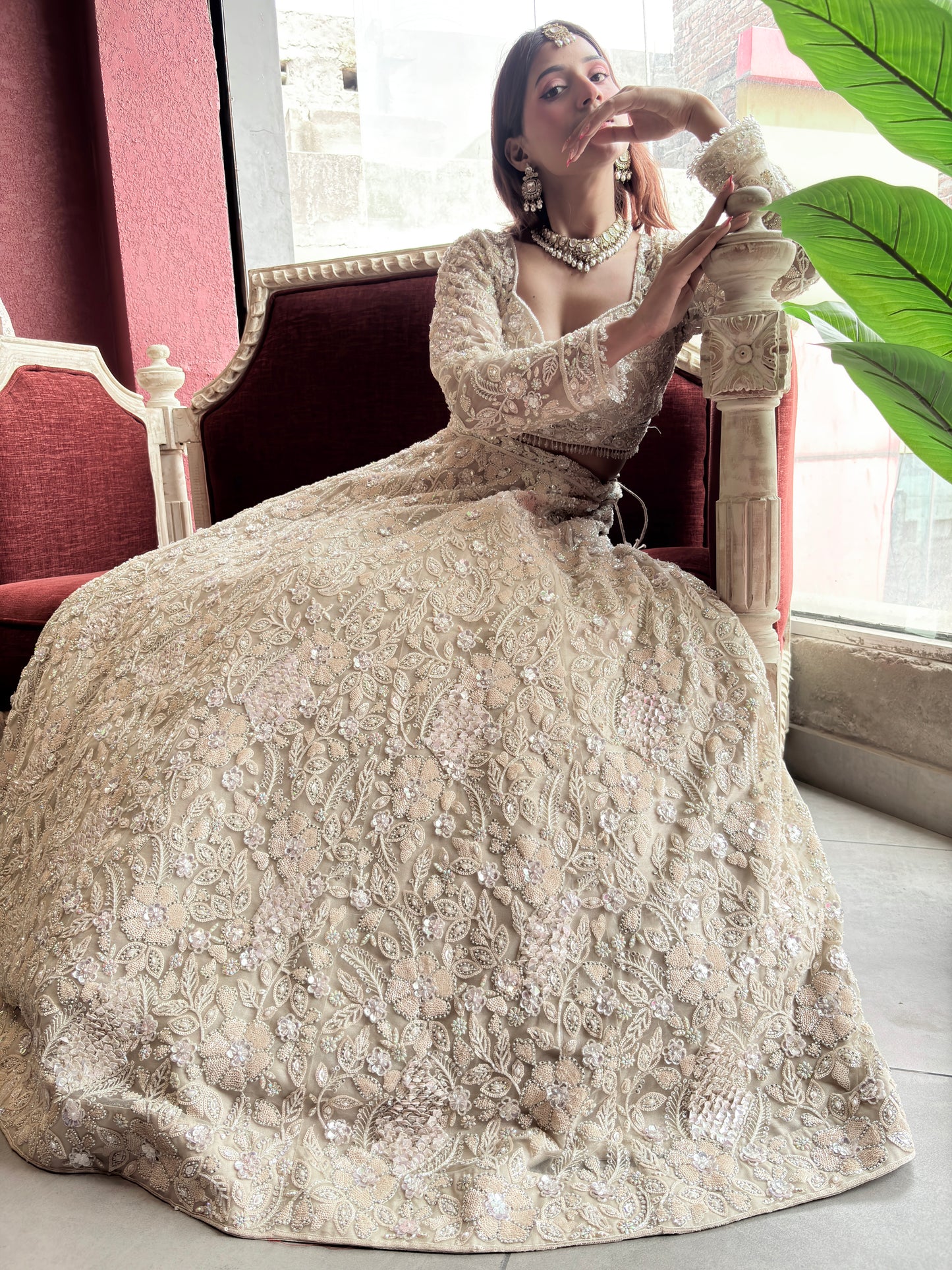 Grand Off-White Colour Lehenga with Sequins & Cutdana Work