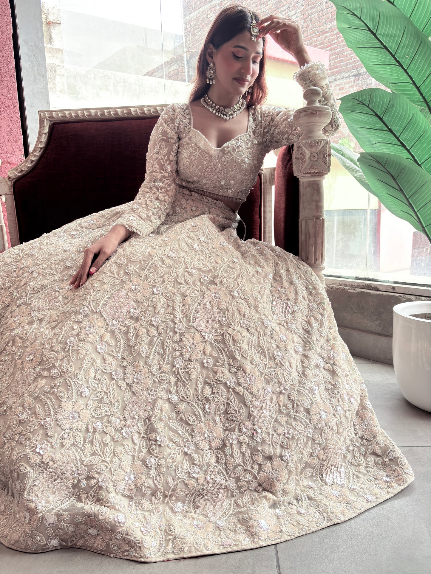 Grand Off-White Colour Lehenga with Sequins & Cutdana Work