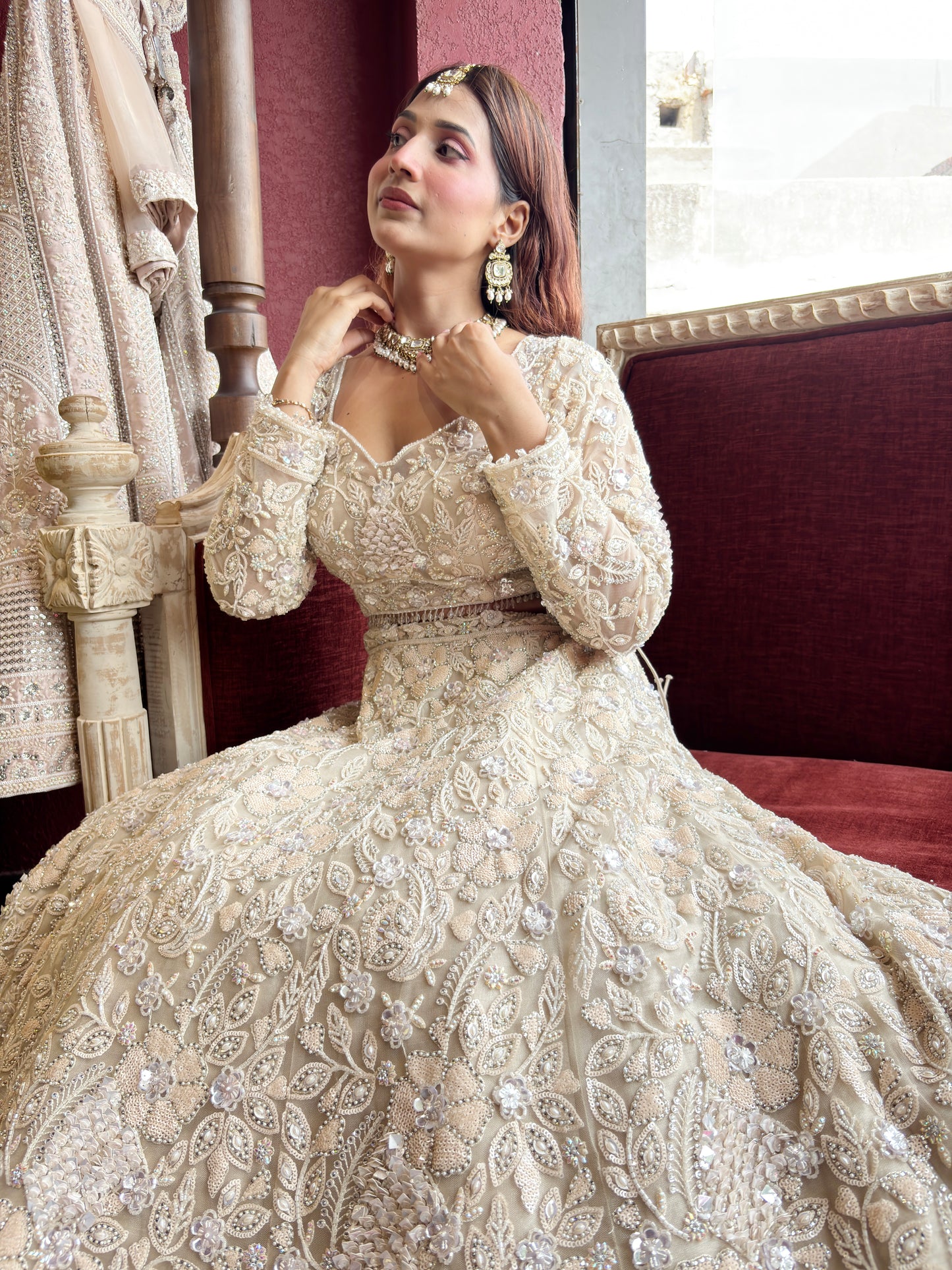 Grand Off-White Colour Lehenga with Sequins & Cutdana Work